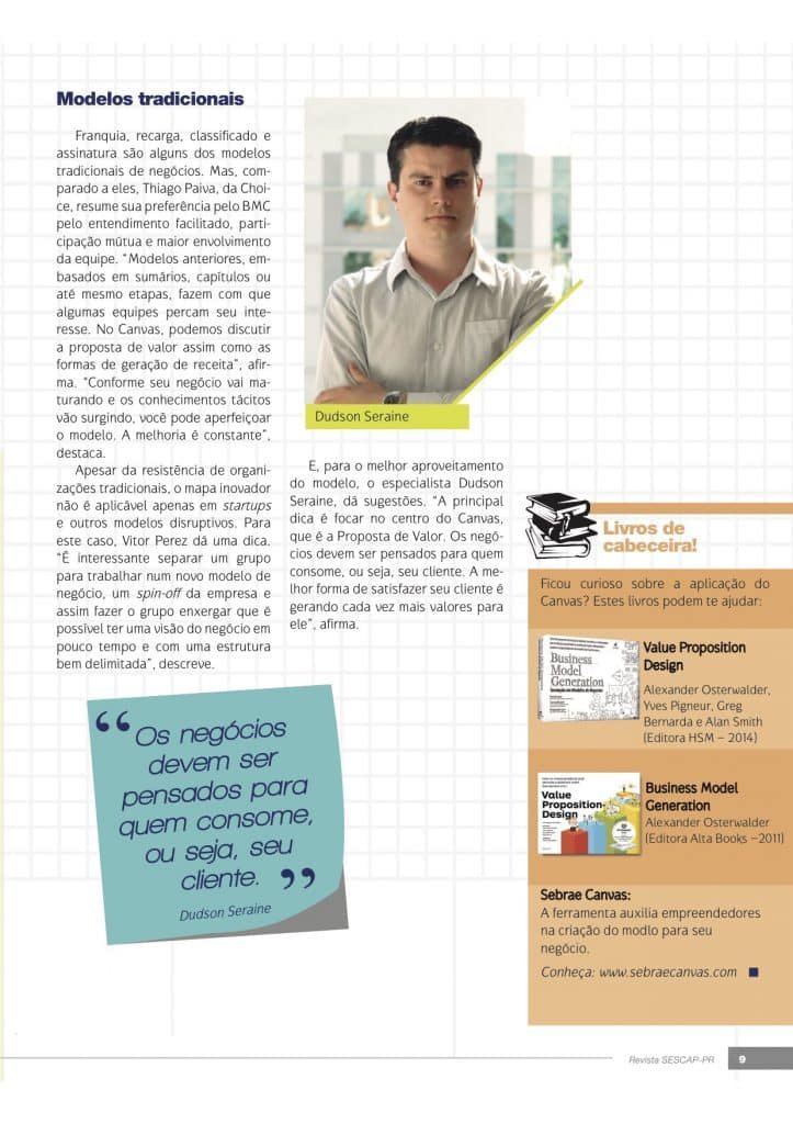 Matéria de capa da revista do SESCAP/PR: Canvas, modelo de negócios muda estratégias empresariais no setor contábil.